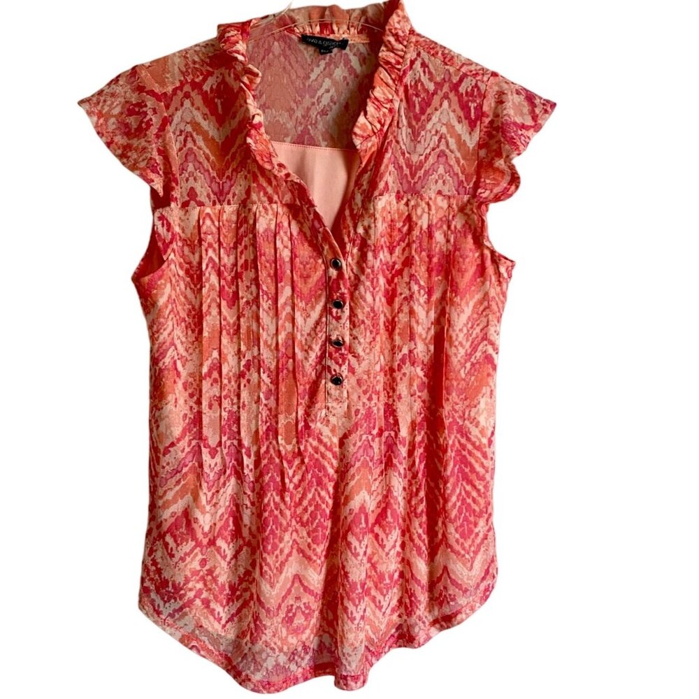 Ava & Grace Short Sleeve Quarter Button Lined Top Women's Petite Medium PM